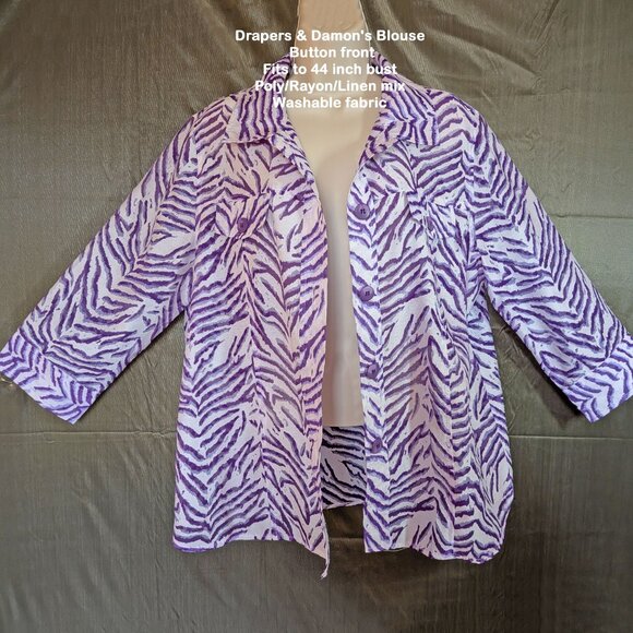 Drapers & Damon's Blouse, Button front, 44 inch bust, Sz L, Poly/Rayon/Linen mix - Picture 10 of 17